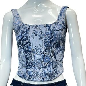 Alice + Olivia Breslin Blue Jaquard Structured Corset Top Size 0